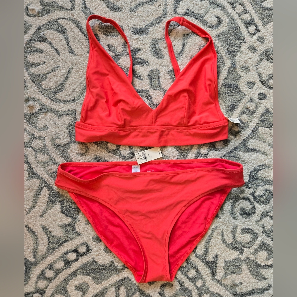 Aerie Bright Coral 2 Piece Bikini Set Top Sz M & Bottoms Sz L